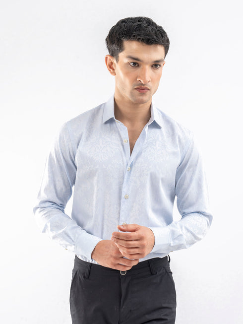 Sky Blue Jacquard Patterned Formal Shirt