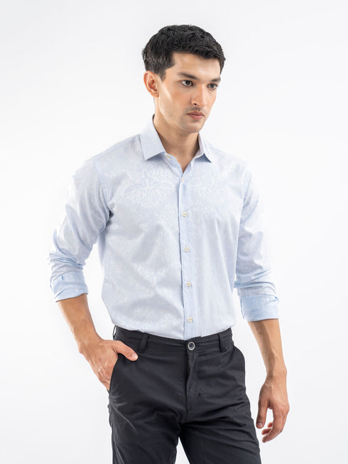 Sky Blue Jacquard Patterned Formal Shirt