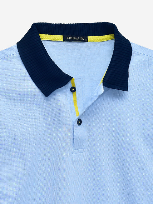 Sky Blue Mercerized Pique Polo With Contrasting Collar Brumano Pakistan