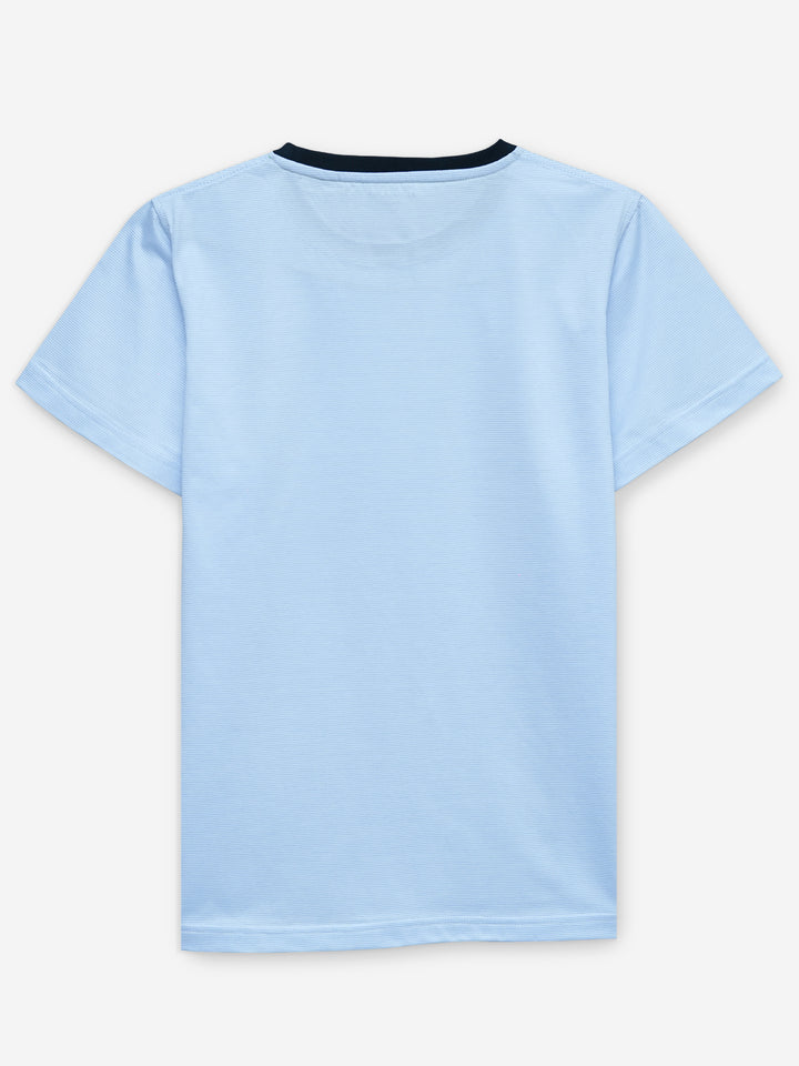 Sky Blue Striped Crew Neck T-Shirt With Contrasting Rib Brumano Pakistan