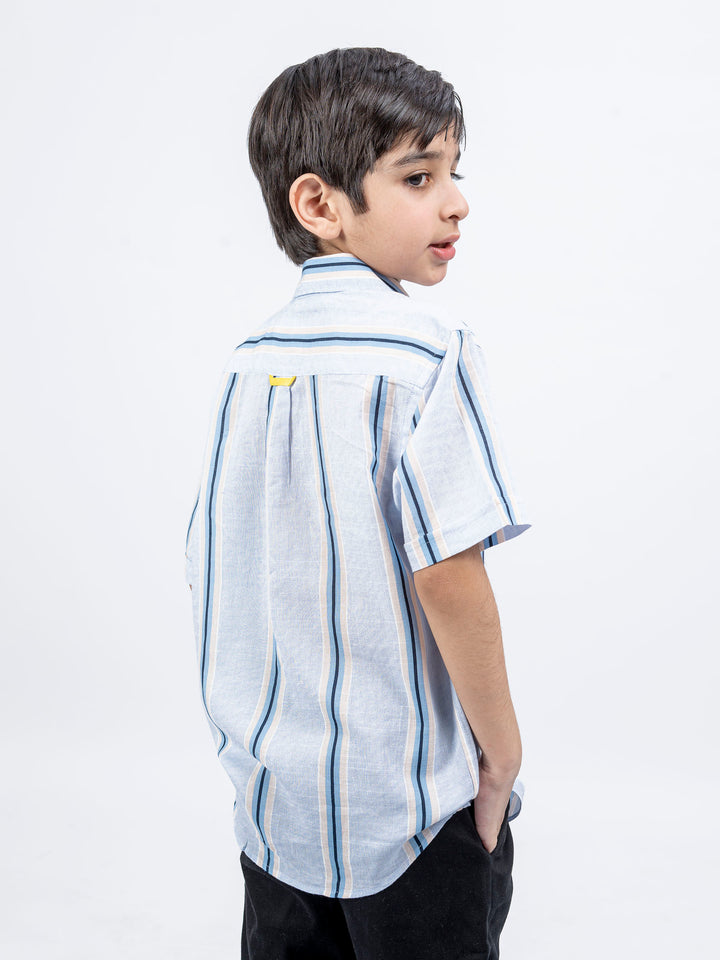 Sky Blue Striped Half Sleeve Casual Shirt