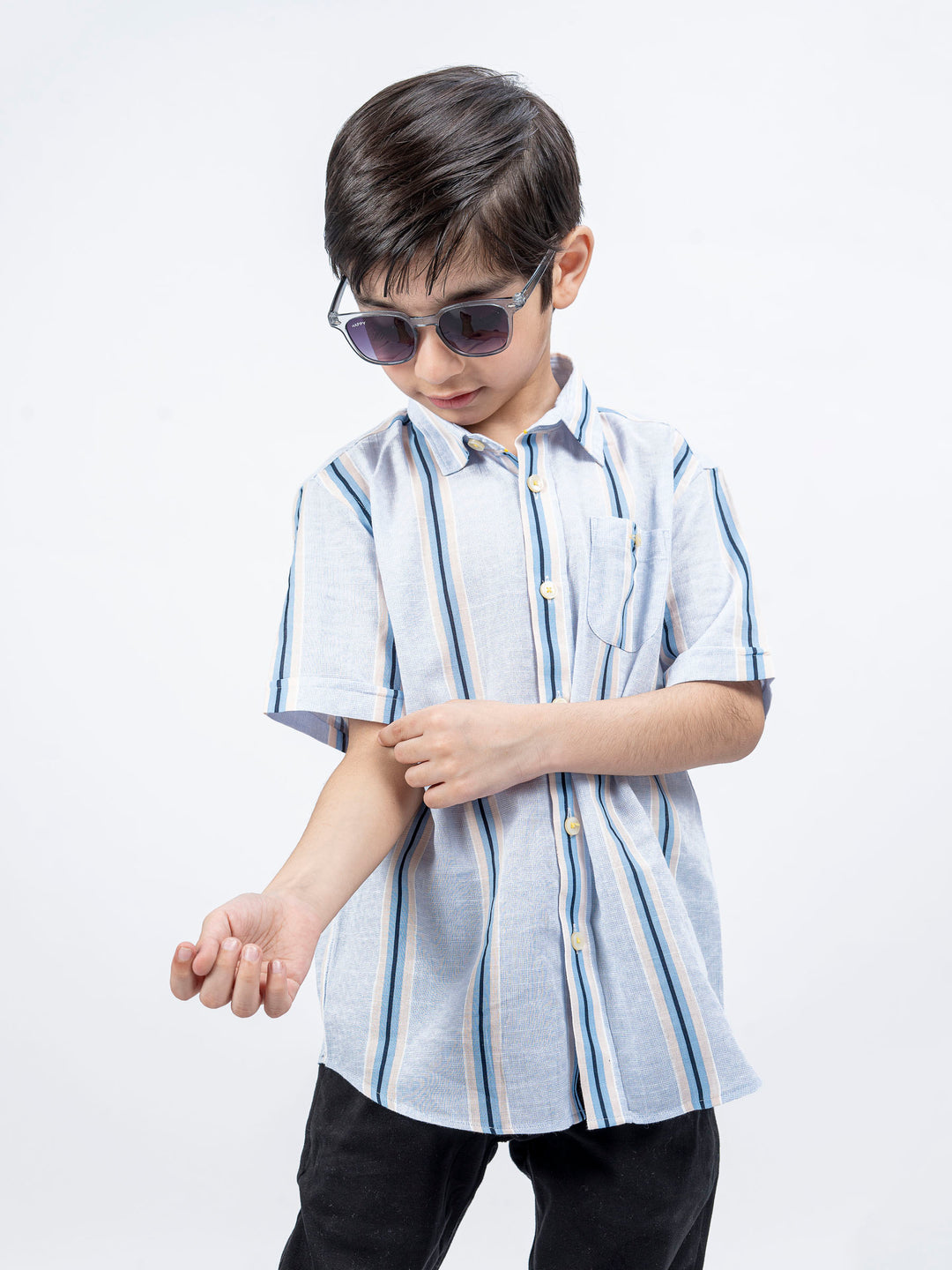 Sky Blue Striped Half Sleeve Casual Shirt