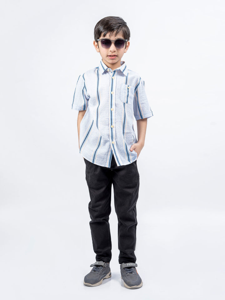 Sky Blue Striped Half Sleeve Casual Shirt