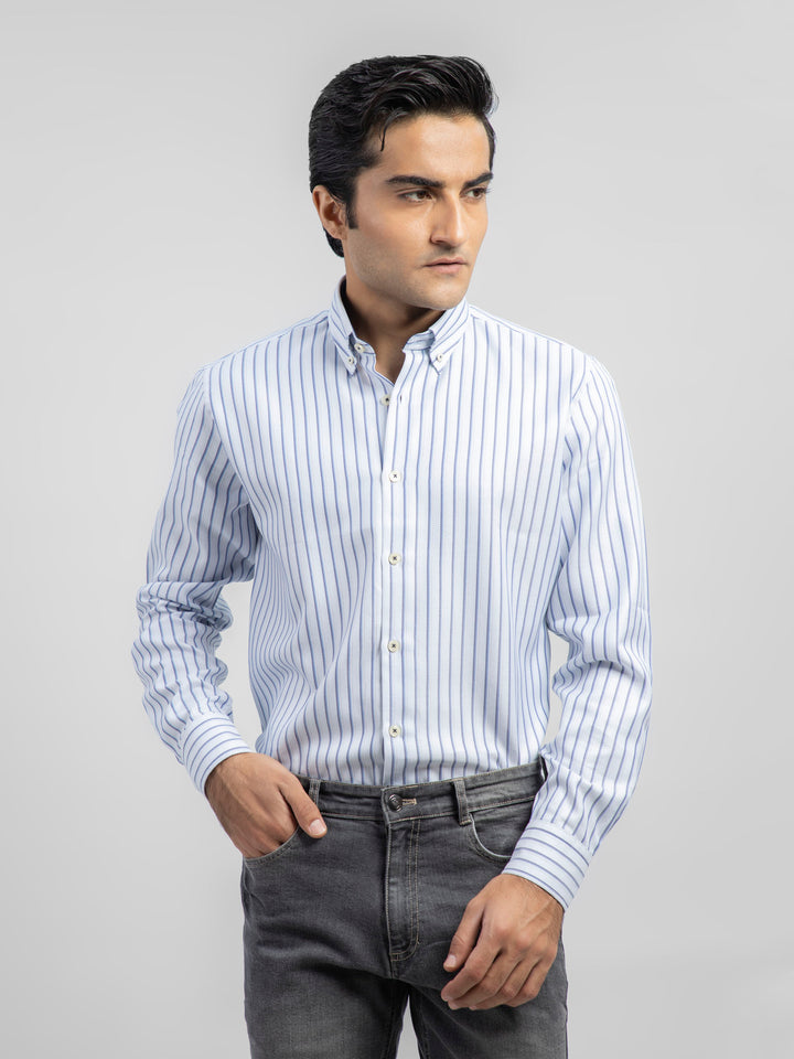 Sky Blue Striped Structured Formal Shirt Brumano Pakistan