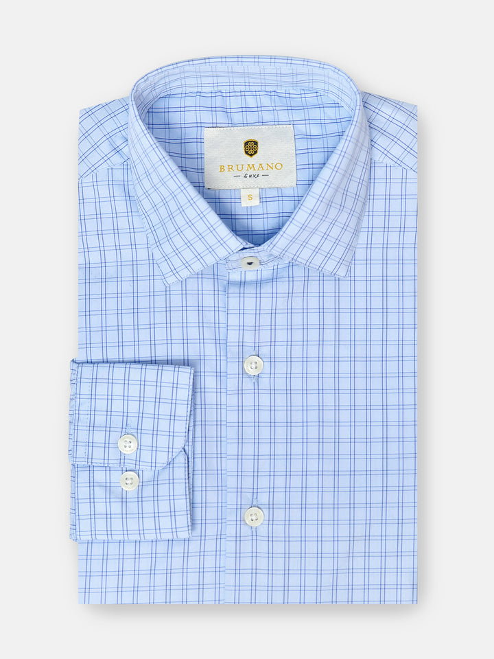 Sky Blue Windowpane Checkered Shirt - Luxe