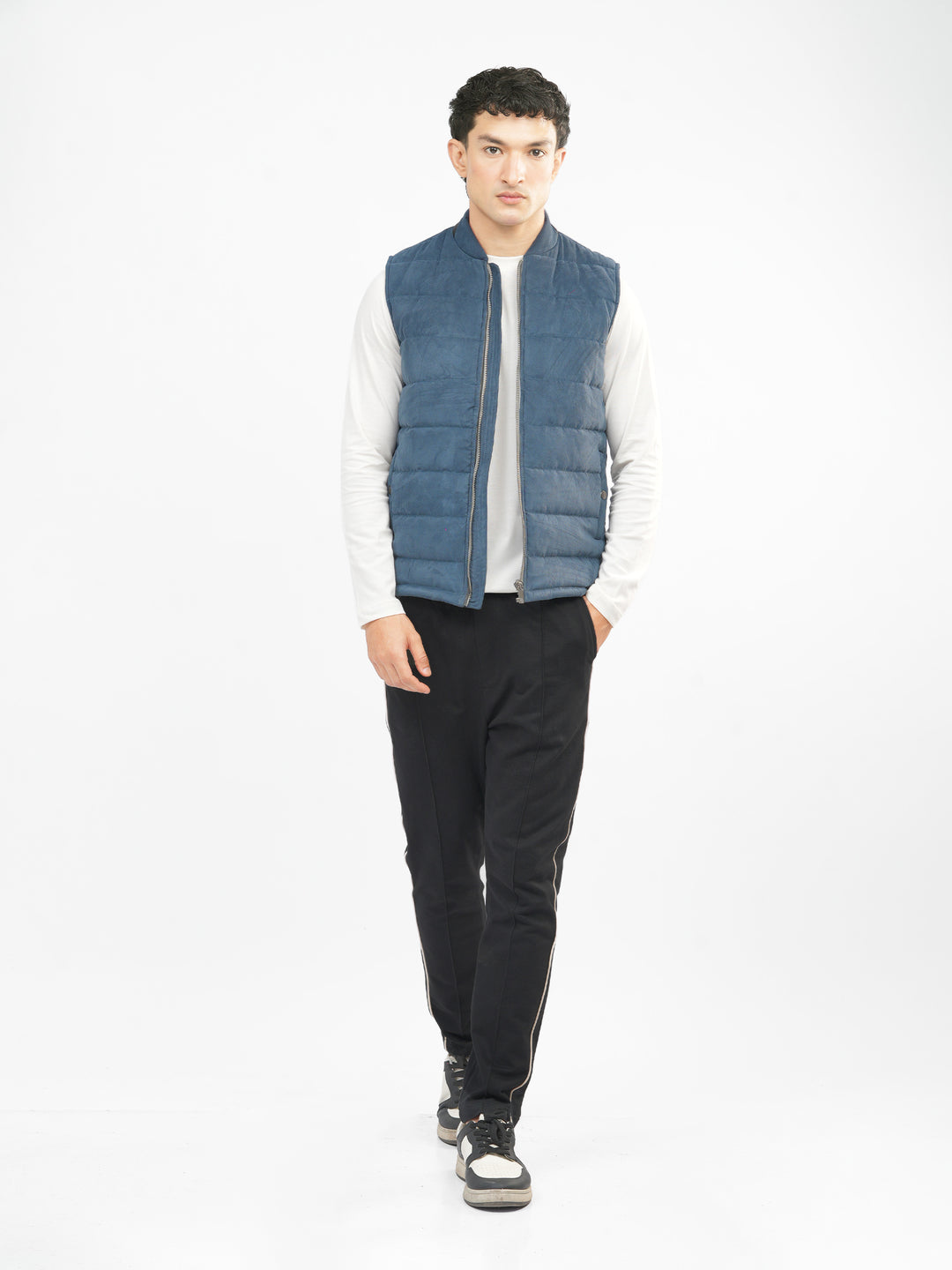Slate Blue Suede Sleeveless Gillet Jacket