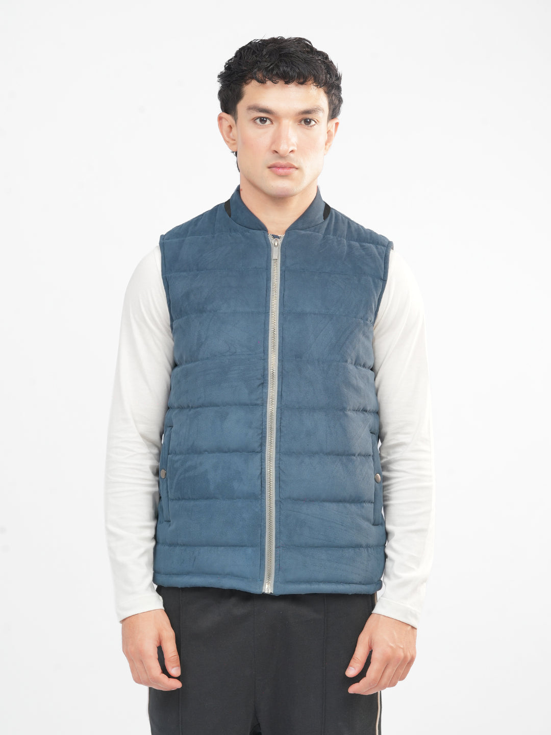 Sleeveless jacket for men in slate blue