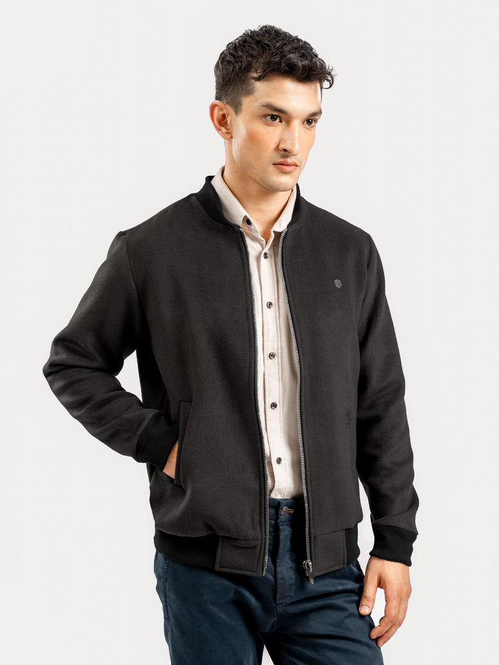 Slate Brown Wool Blended Jacket With Detachable Collar