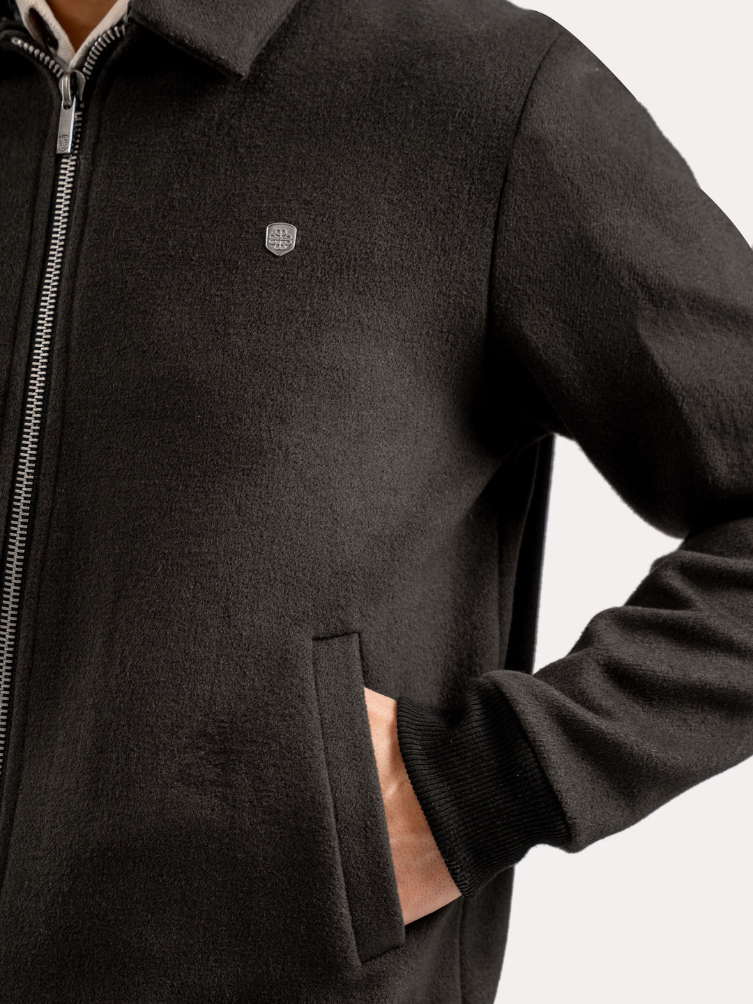 Slate Brown Wool Blended Jacket With Detachable Collar