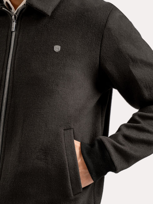 Slate Brown Wool Blended Jacket With Detachable Collar