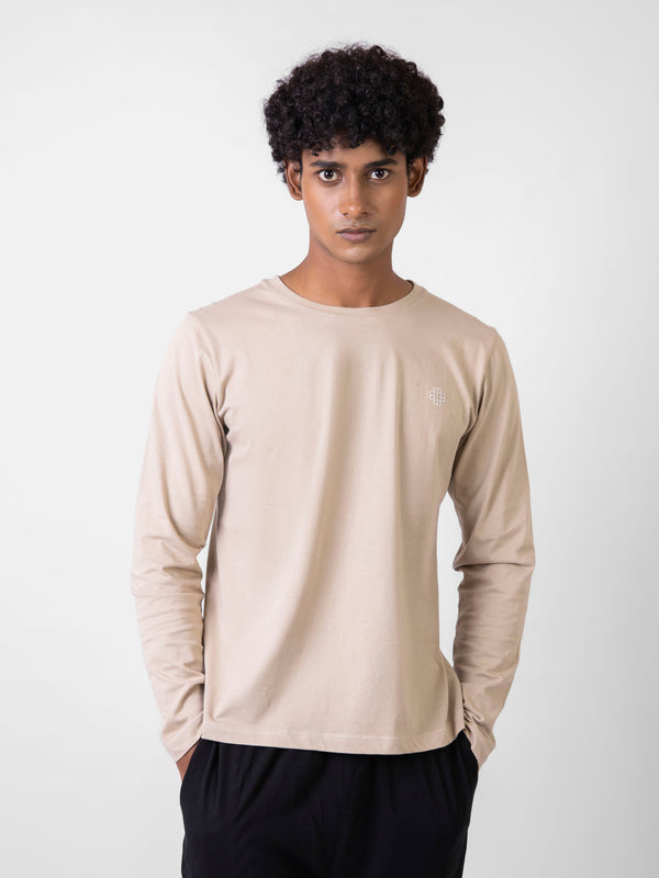 Stone Beige Long Sleeve Crew Neck T-Shirt Brumano Pakistan