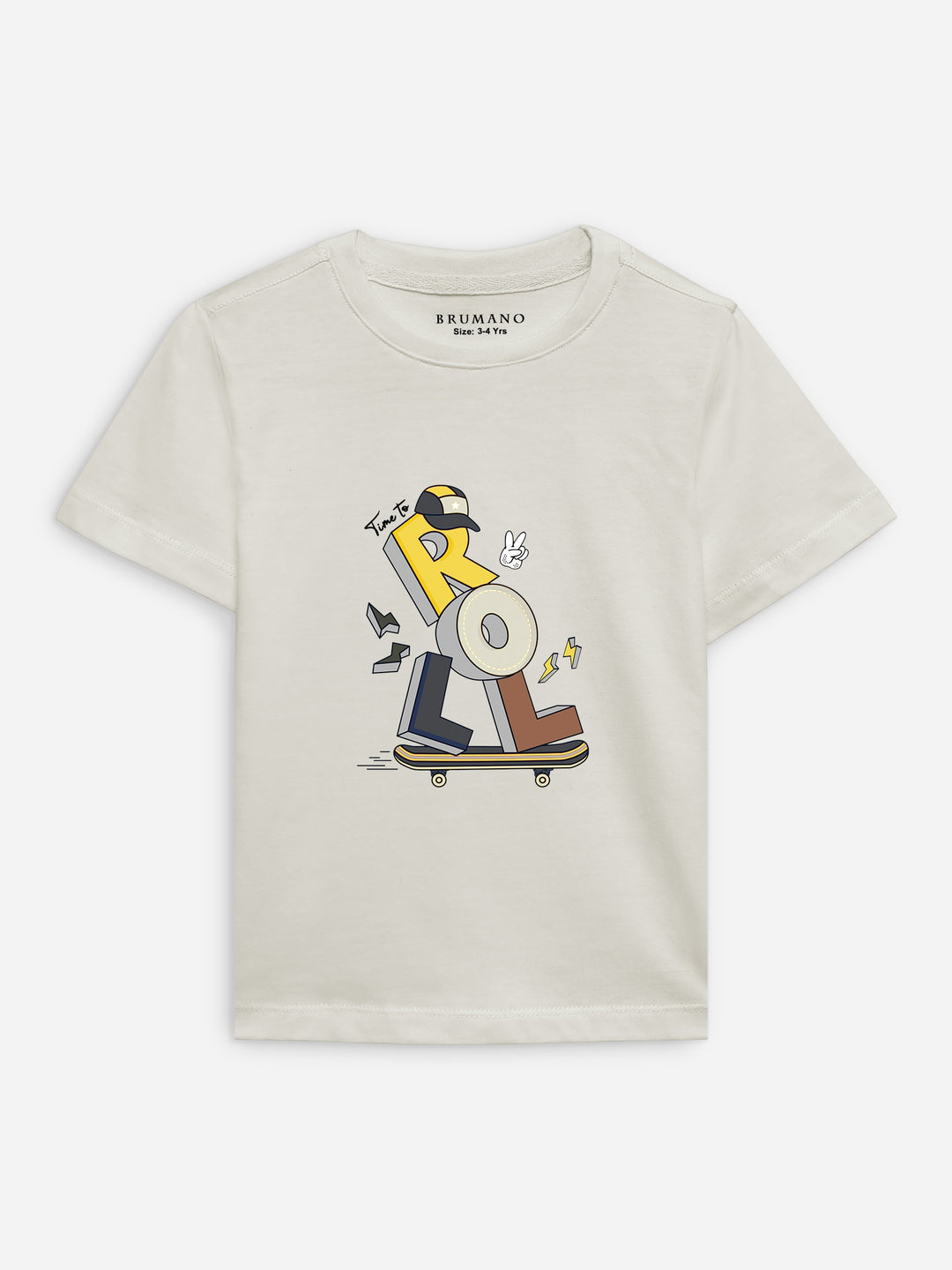 Stone beige 'time to roll' printed casual t shirt brumano pakistan