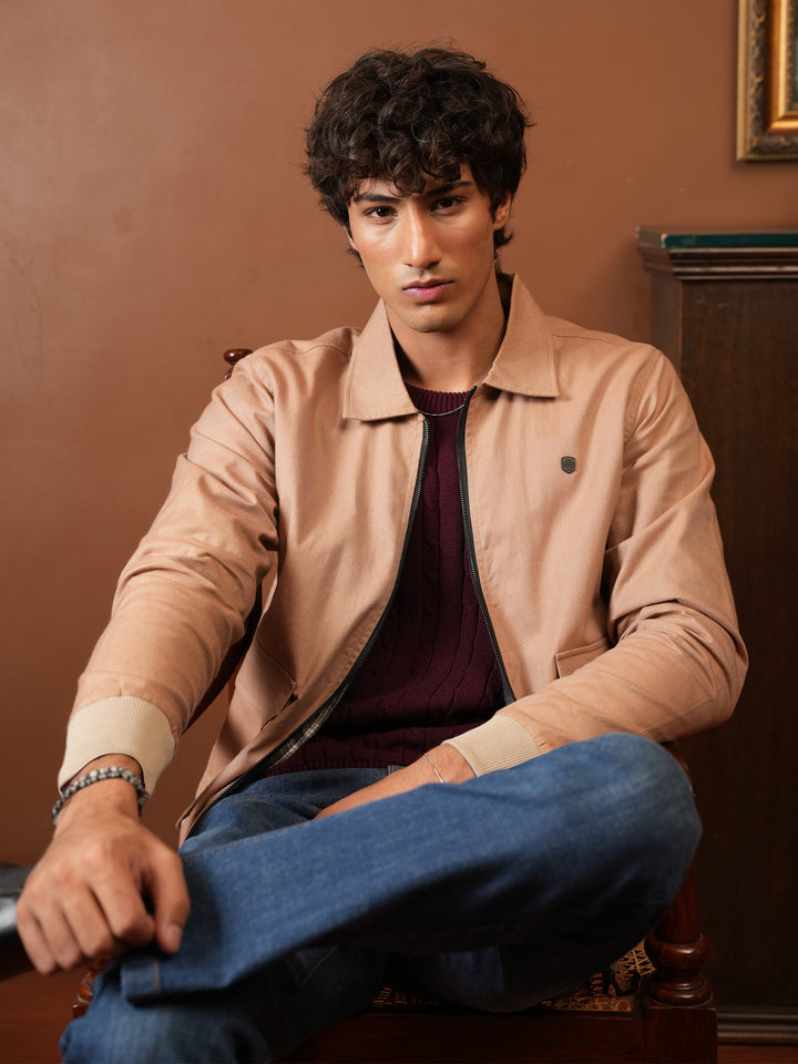 Tan Brown Casual Collar Jacket With Cargo Pocket