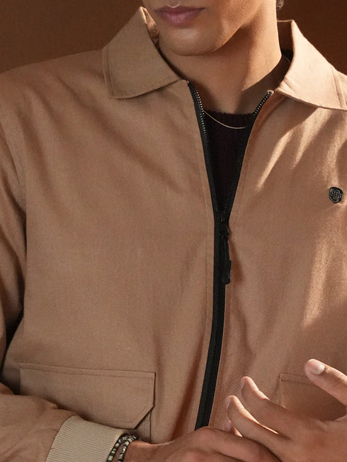 Tan Brown Casual Collar Jacket With Cargo Pocket