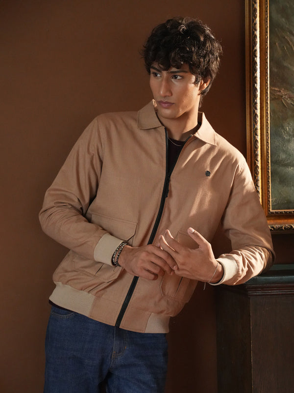 Tan Brown Casual Collar Jacket With Cargo Pocket