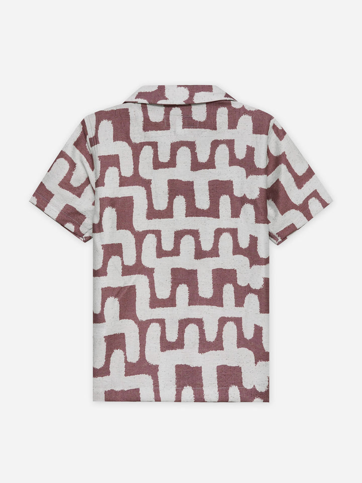 Tea Pink & Beige Abstract Printed Cuban Collar Shirt - Junior