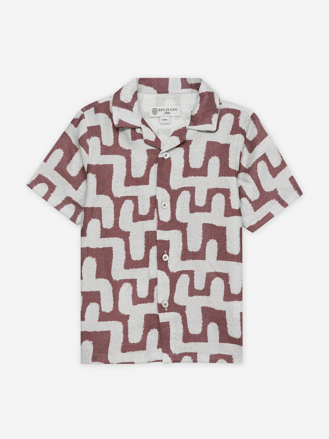 Tea Pink & Beige Abstract Printed Cuban Collar Shirt - Junior