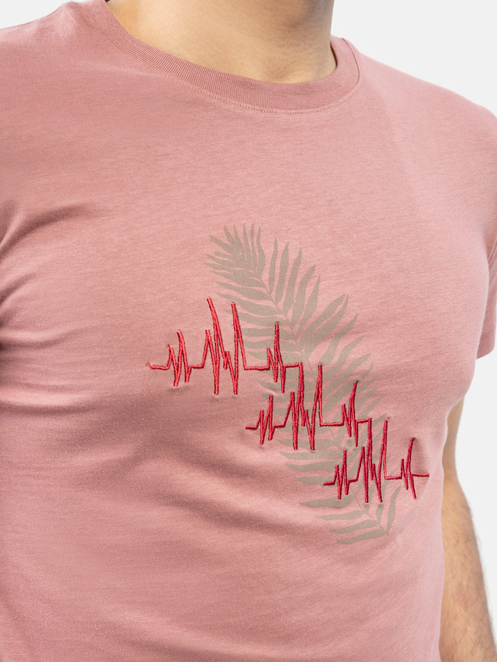 Tea pink crew neck t shirt with embroidered print brumano pakistan