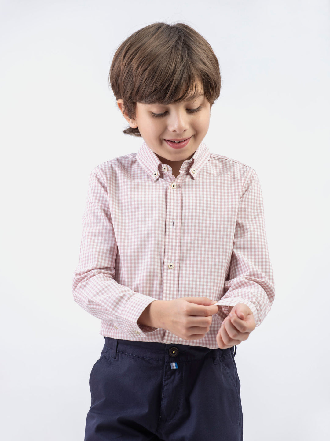 Tea pink micro gingham button down casual shirt brumano pakistan