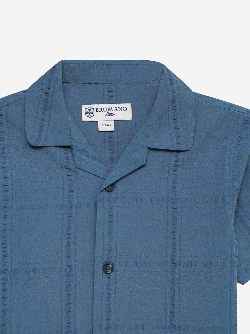 Teal Blue Seersucked Casual Cuban Collar Shirt - Junior