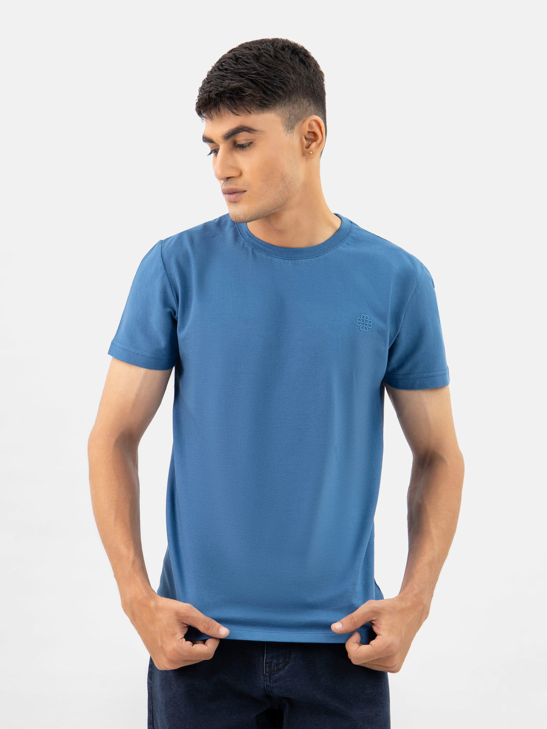 Teal blue 100% combed cotton crew neck t shirt brumano pakistan
