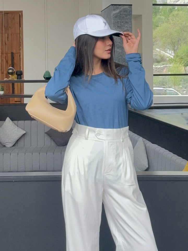 Teal Blue Long Sleeve Crew Neck T-Shirt - Women