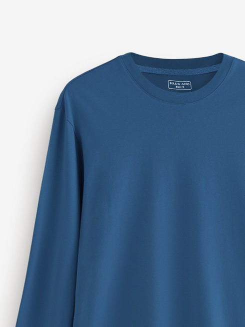 Teal Blue Long Sleeve Crew Neck T-Shirt