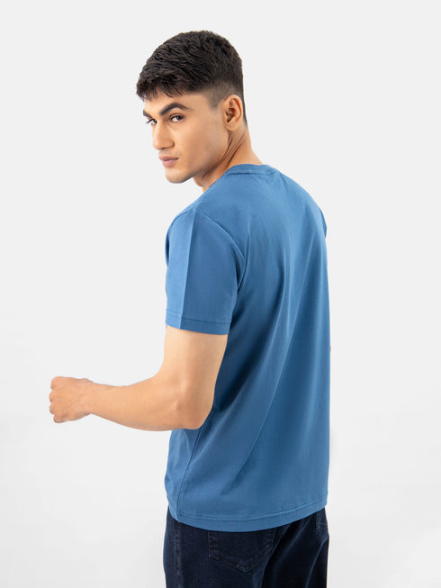 Teal Blue 'Focus' Printed Crew Neck T-Shirt