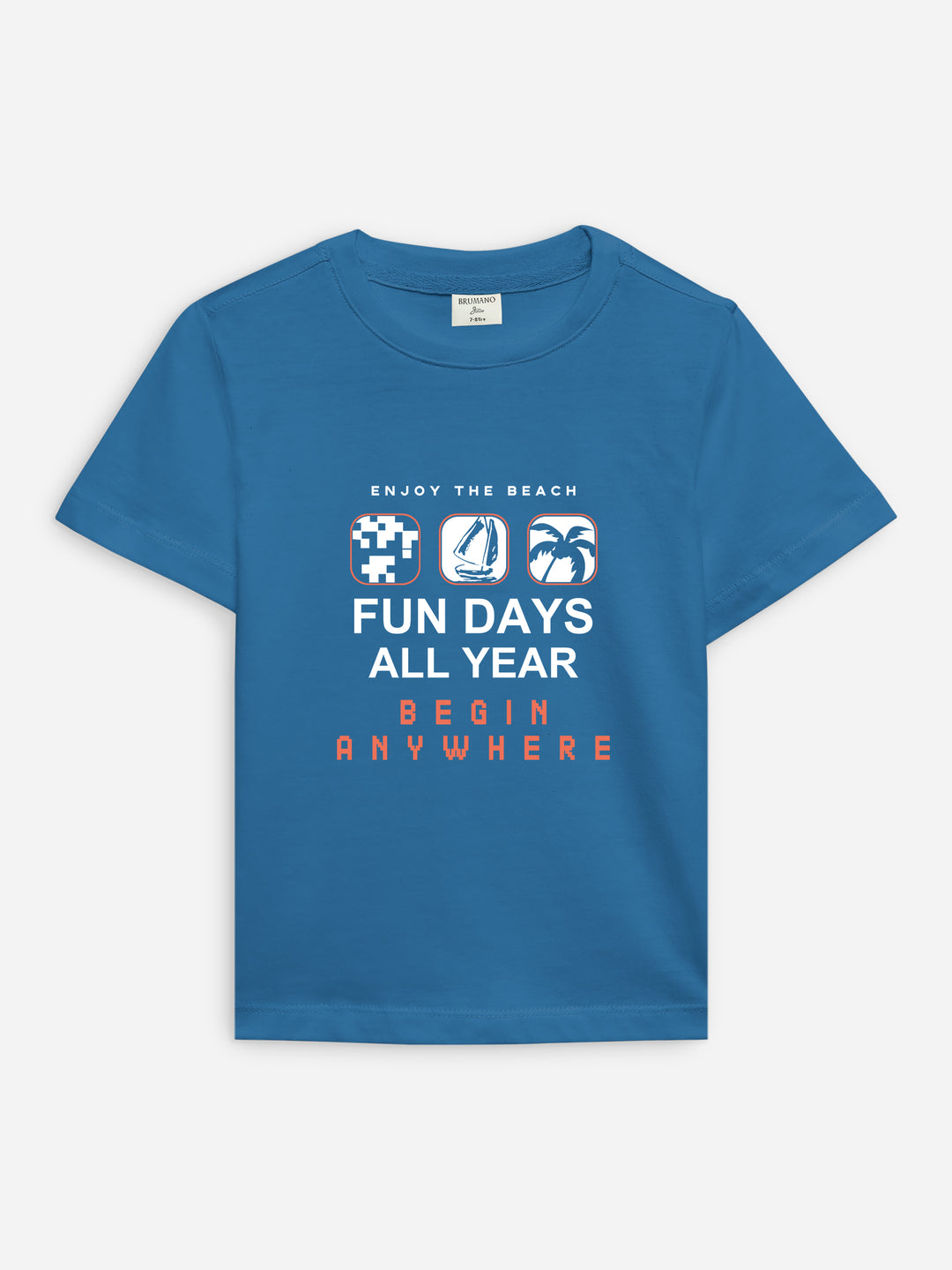 Teal blue 'fun days' printed casual t shirt brumano pakistan