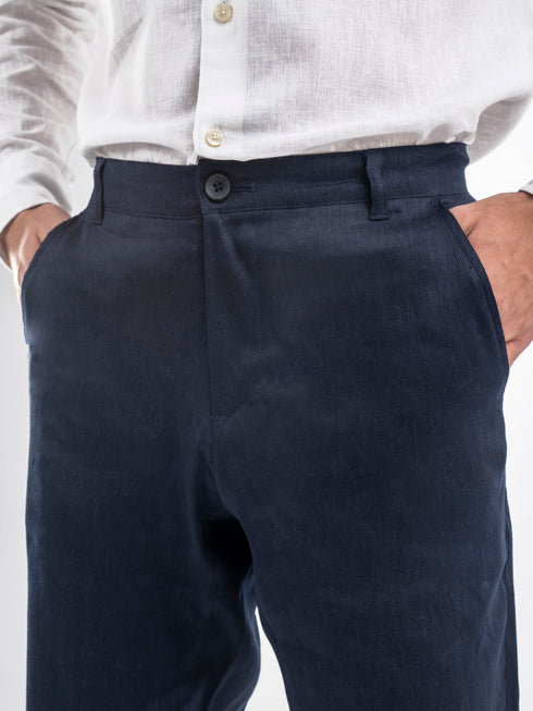 Navy Blue 100% Linen Chinos