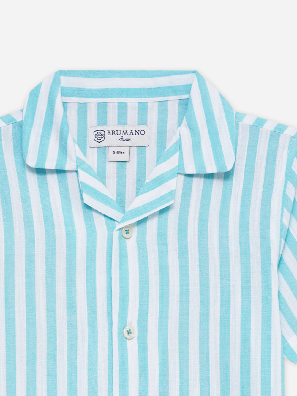 Turquoise Blue Striped Cuban Collar Shirt - Junior