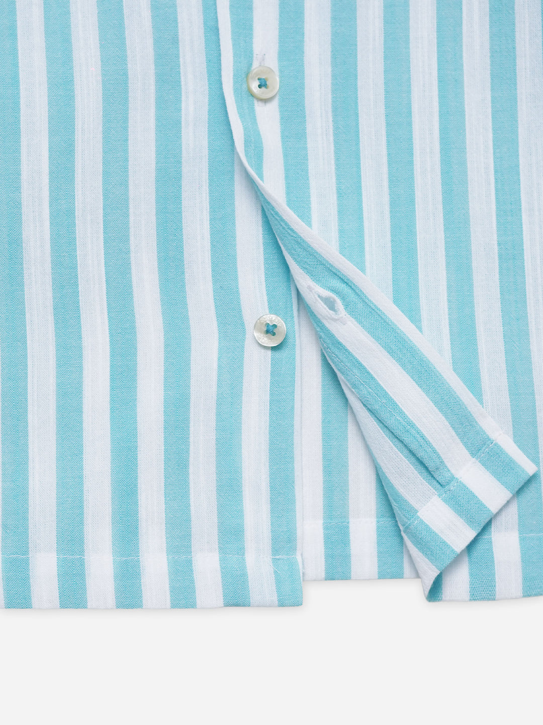 Turquoise Blue Striped Cuban Collar Shirt - Junior