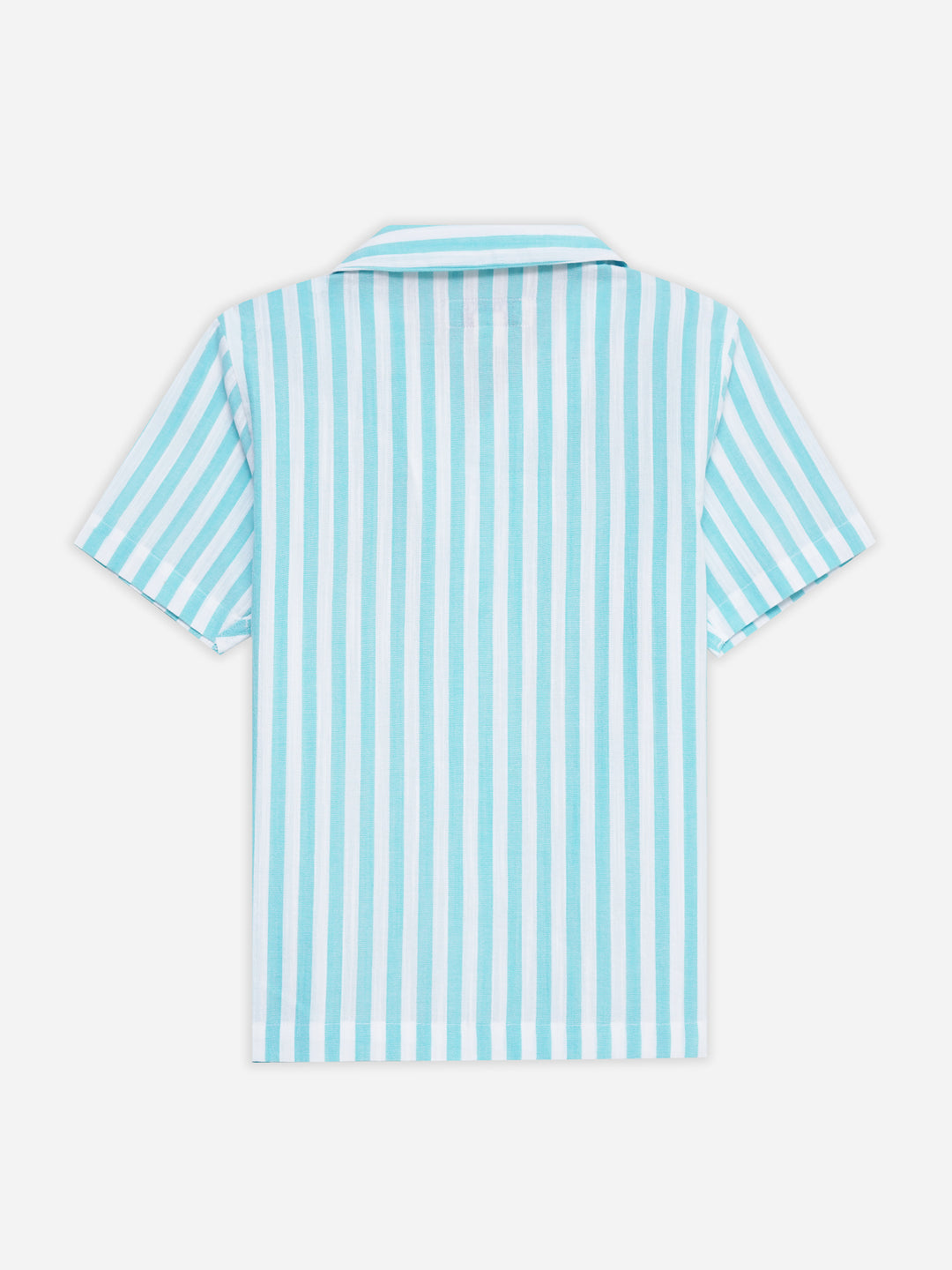 Turquoise Blue Striped Cuban Collar Shirt - Junior