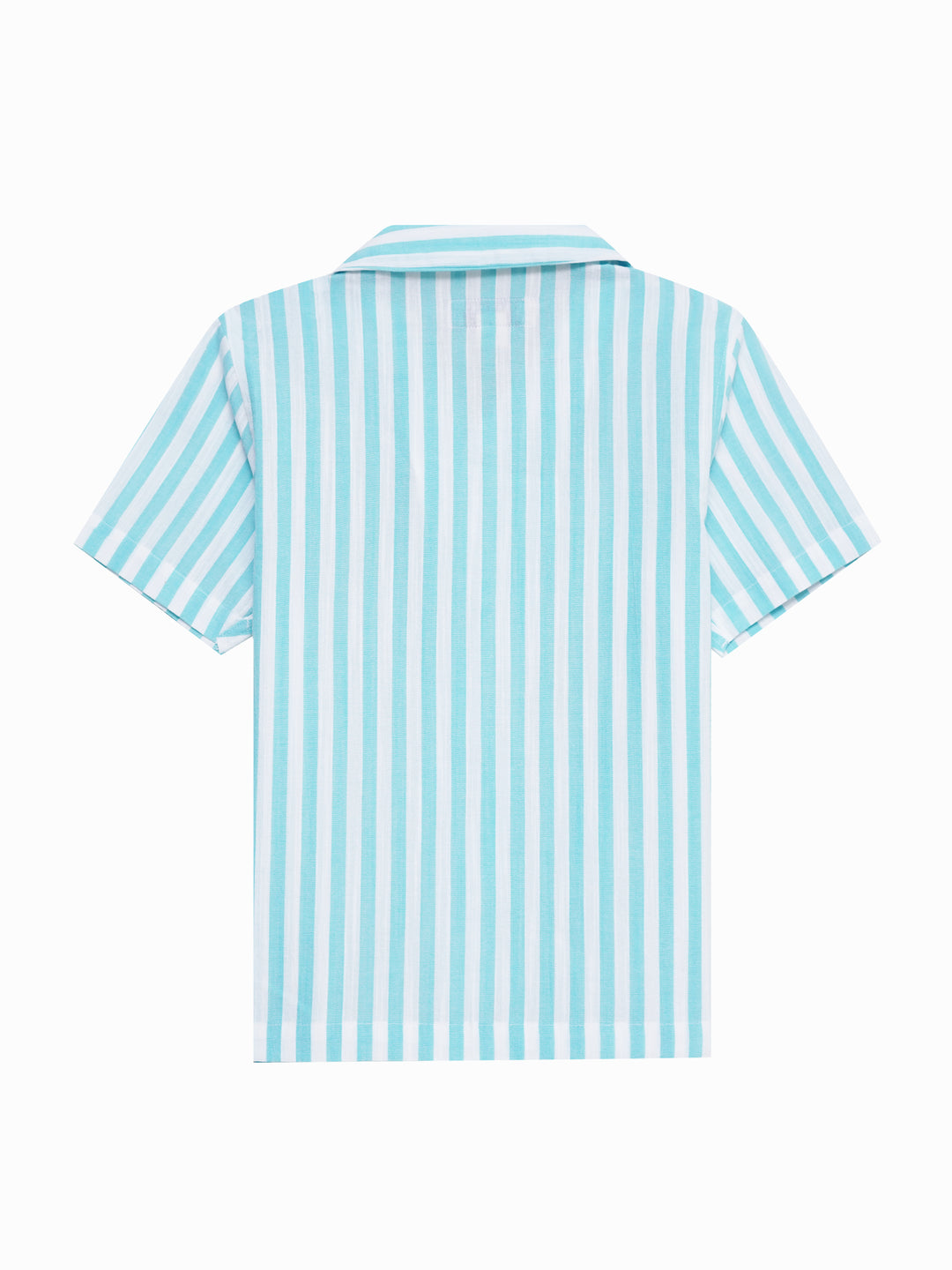 Turquoise Blue Striped Cuban Collar Shirt - Junior