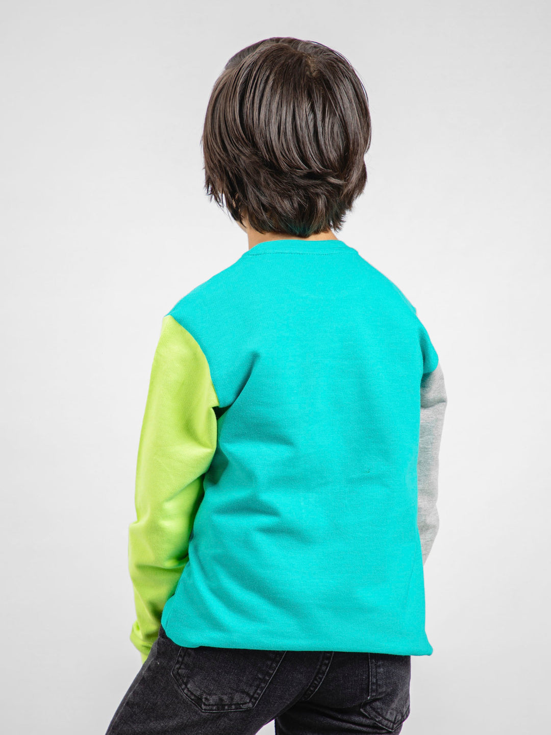 Turquoise Contrasting Sleeves Sweatshirt With 'Game On' Print Brumano Pakistan