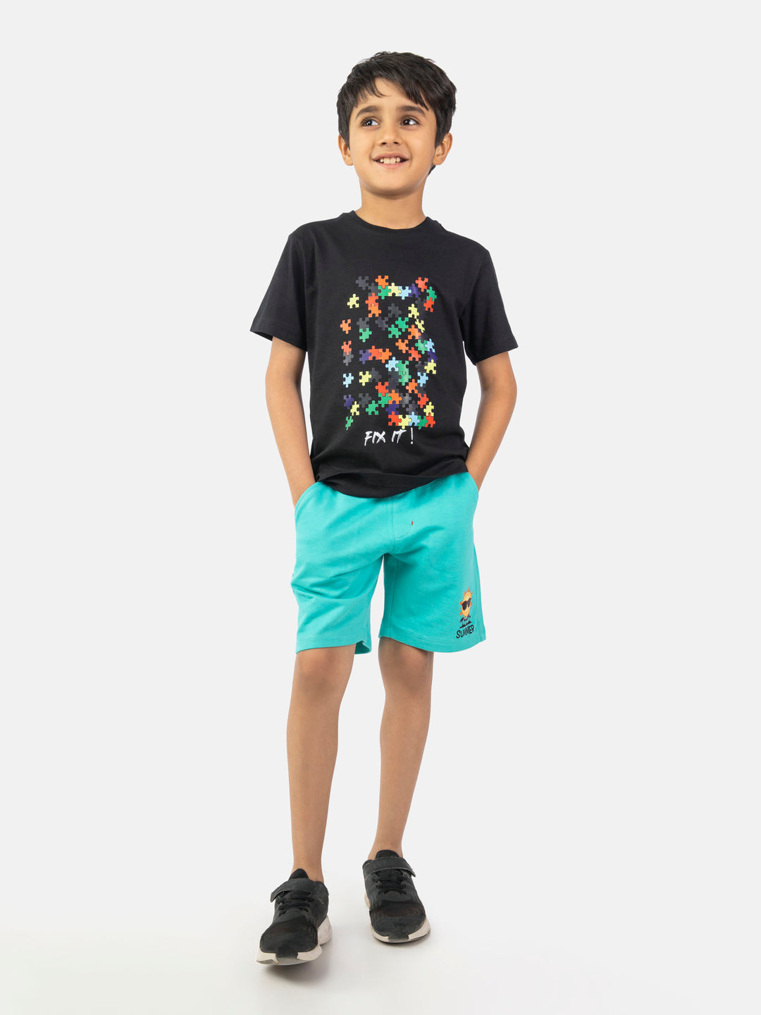 Turquoise Knitted Casual Shorts
