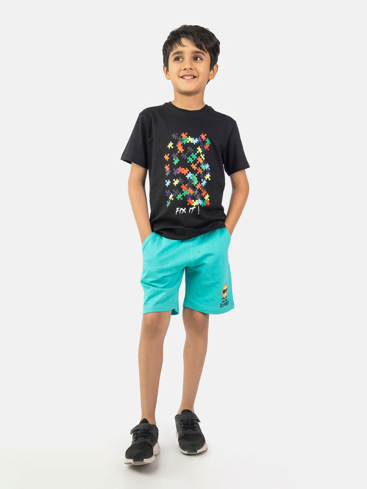 Turquoise Knitted Casual Shorts Brumano Pakistan