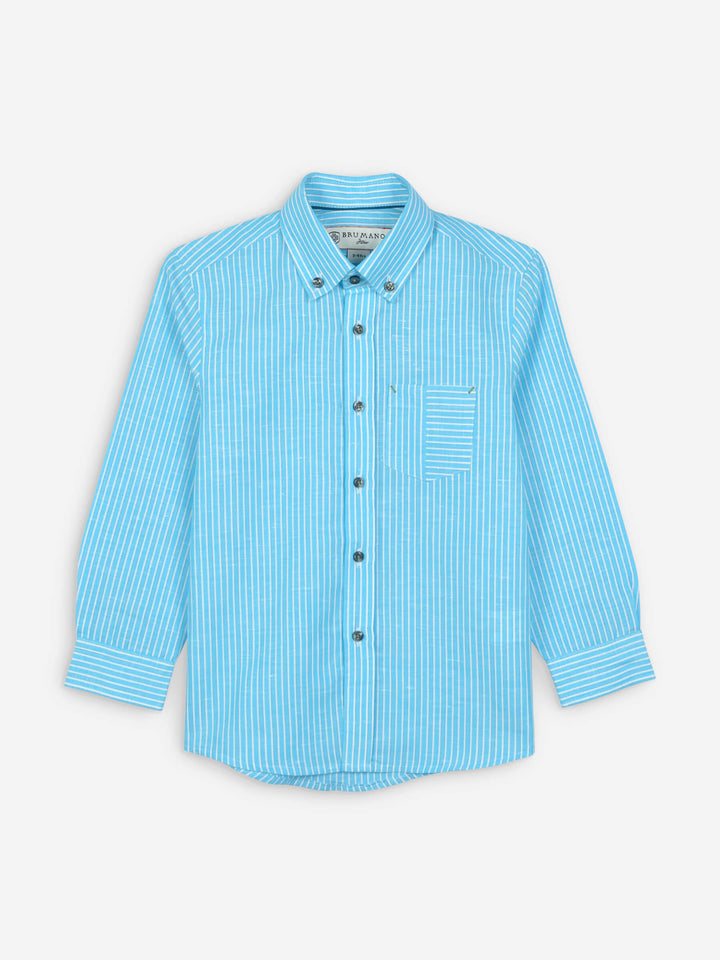 Turquoise Linen Striped Long Sleeve Casual Brumano Pakistan