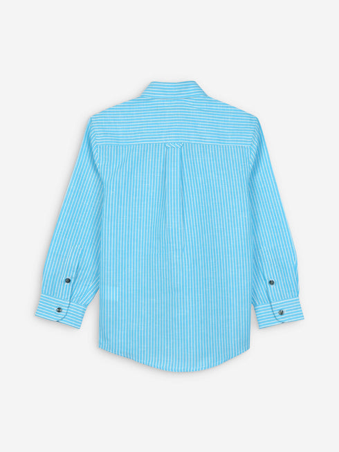 Turquoise Linen Striped Long Sleeve Casual Brumano Pakistan