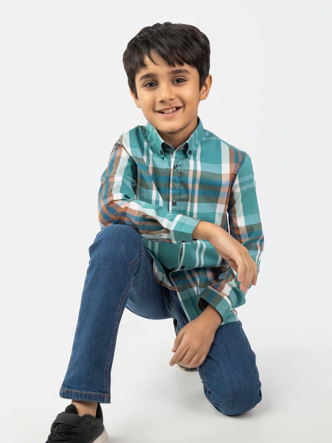 Turquoise & pakistanbrown large check casual shirt brumano 