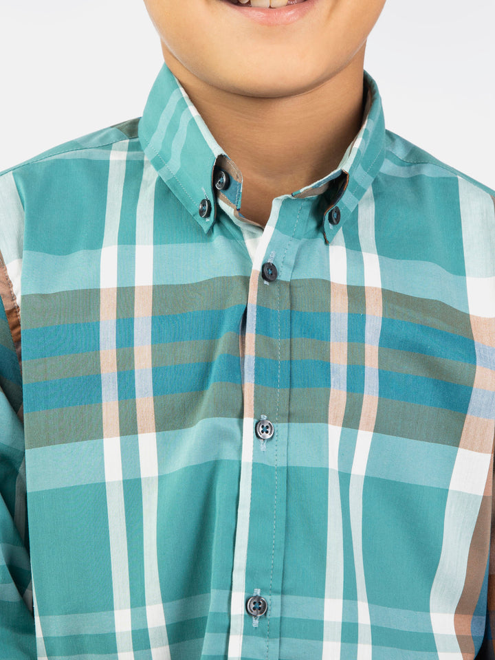 Turquoise & pakistanBrown Large Check Casual Shirt Brumano 
