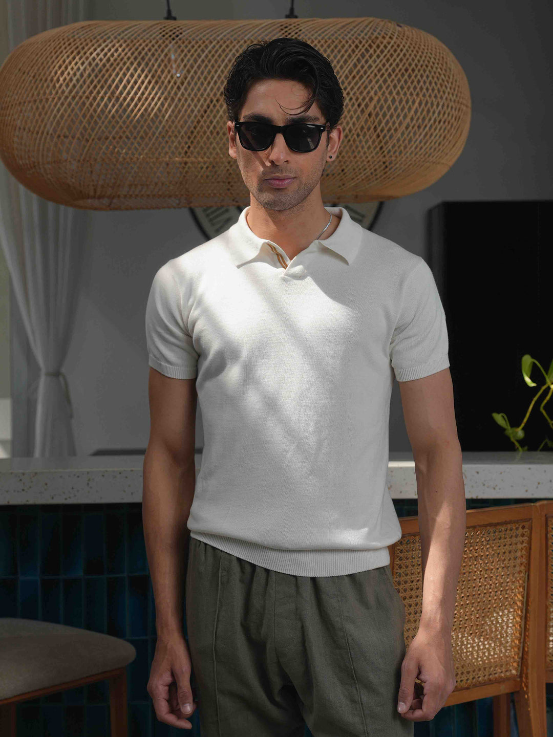 Vanilla V-Placket Flat Knit Polo