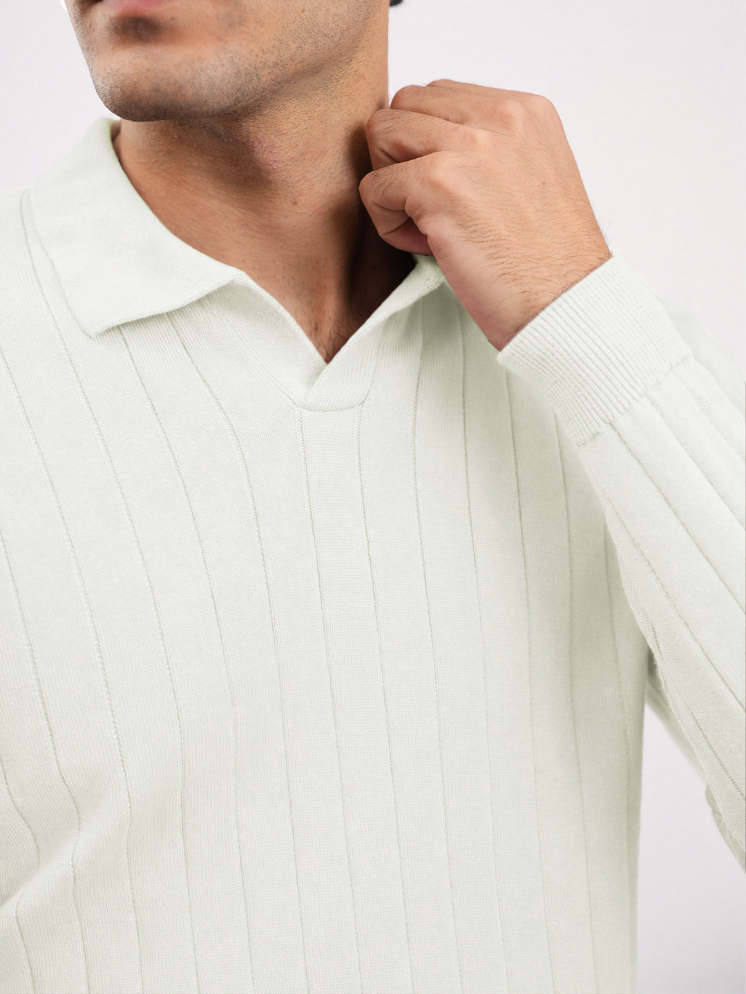 Vanilla Drop Needle Full Sleeve Flat Knit Polo
