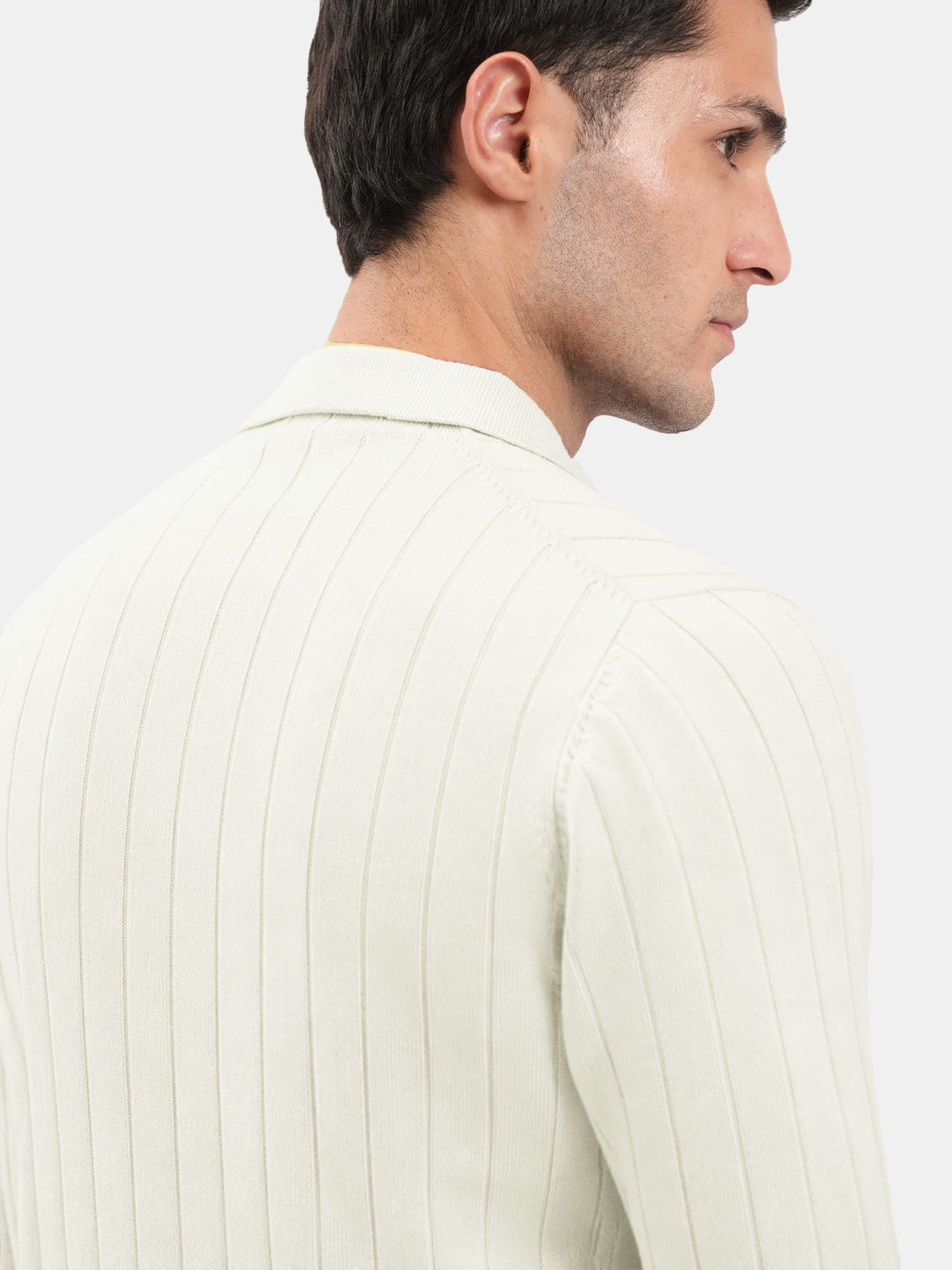 Vanilla Drop Needle Full Sleeve Flat Knit Polo