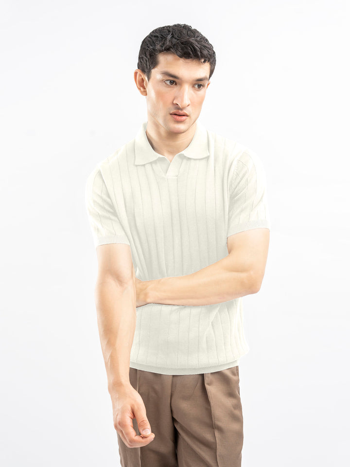 Vanilla Drop Needle Flat Knit Polo