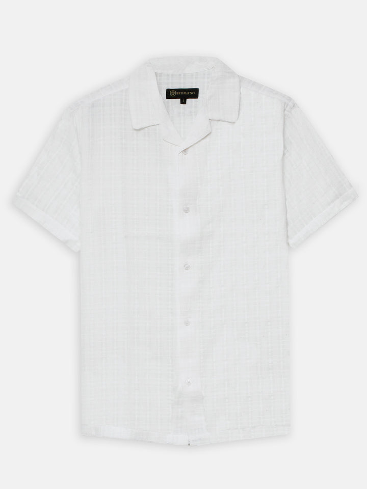 White Light Weight Cuban Collar Shirt