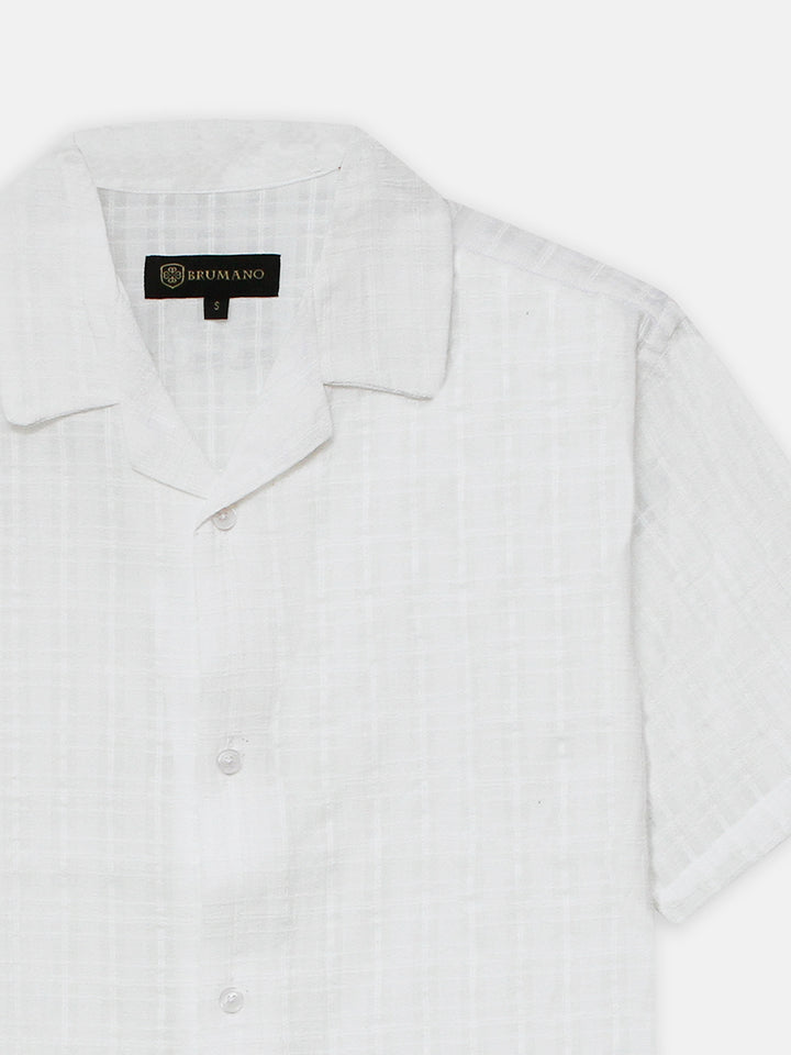 White Light Weight Cuban Collar Shirt