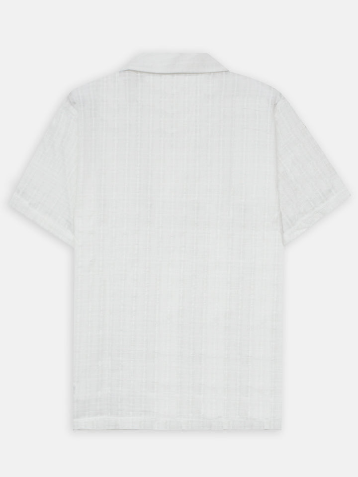 White Light Weight Cuban Collar Shirt