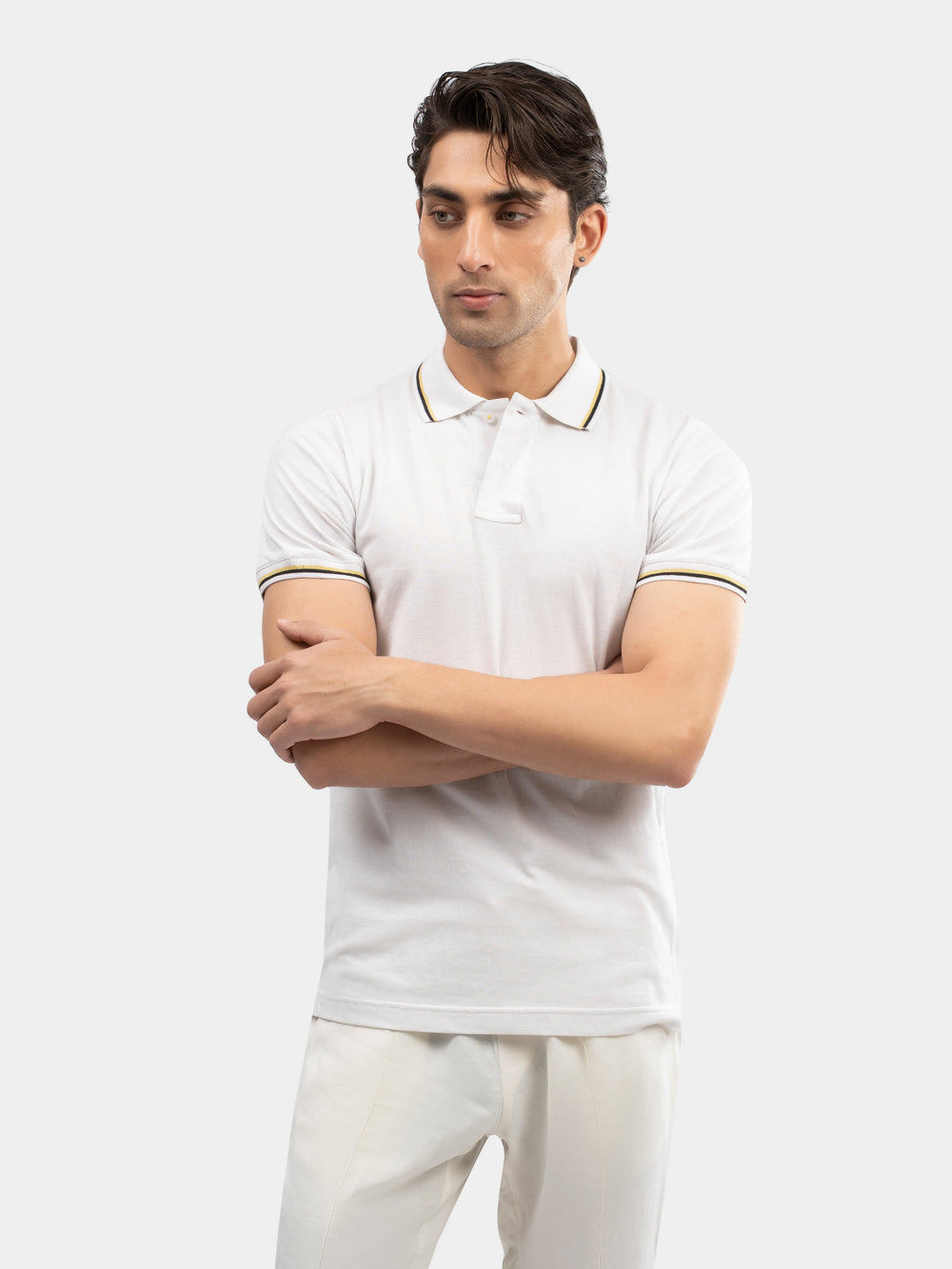 White multicolor tipped collar pique polo brumano pakistan2 f188e11e c2f5 46c8 a550 7e51de9b2d6f