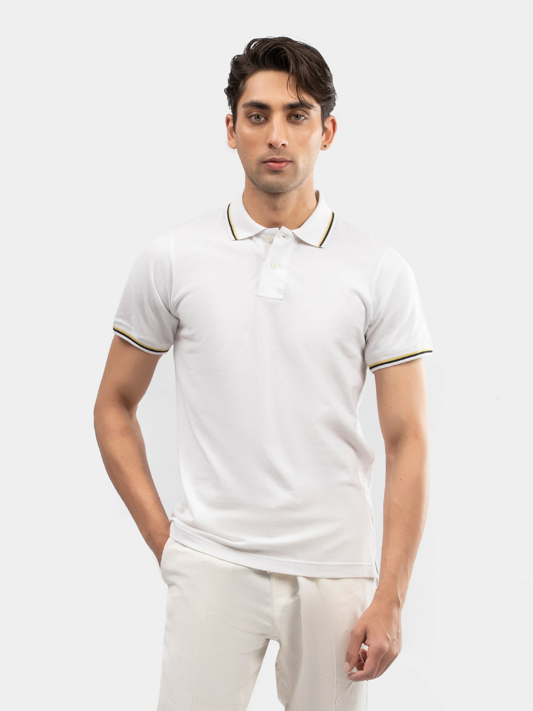 White multicolor tipped collar pique polo brumano pakistan5